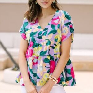 Umgee “A True Beauty” Floral Tiered Babydoll Blouse